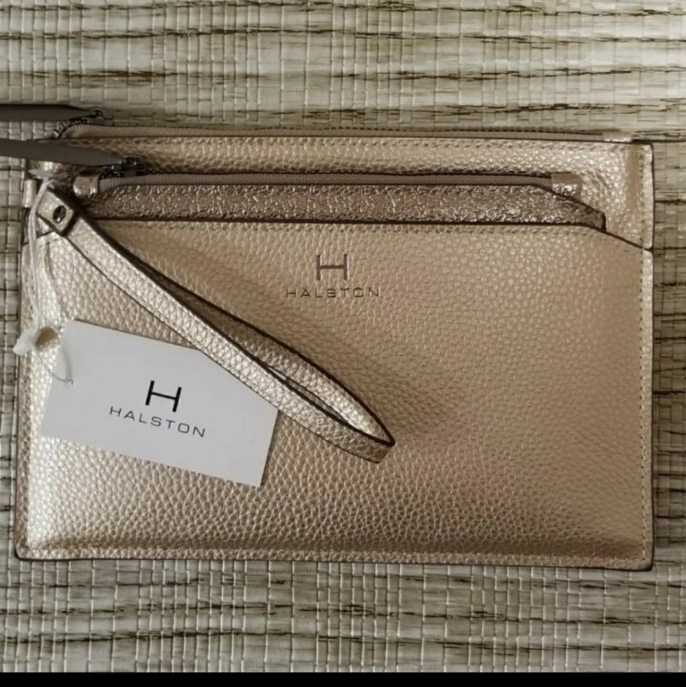 Halston gold wristlet NWT